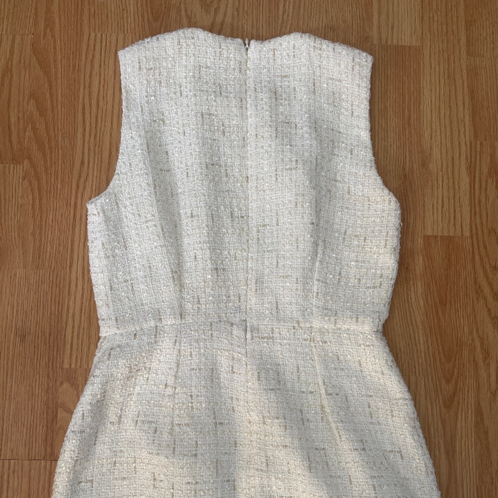 Donna Karan White and Gold Sleeveless Tweed Sheath Mini Dress Size 2 - Picture 12 of 13